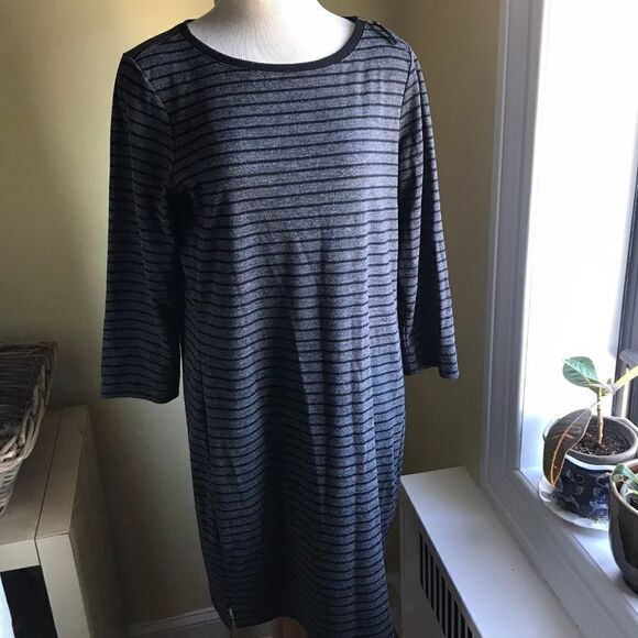 LOFT Shift Dress Grey with Black Stripes - Size M - Picture 2 of 7